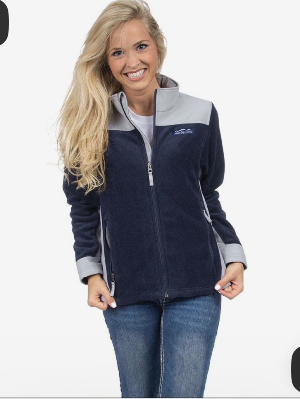Lauren James Navy and Light Gray Full-Zip Fleece Jacket